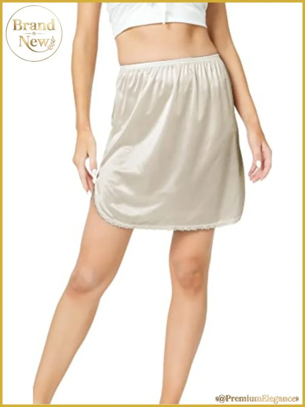 Women's Half Slip Non Cling Underskirt Mid-Thigh Lace Trim (Polyester)